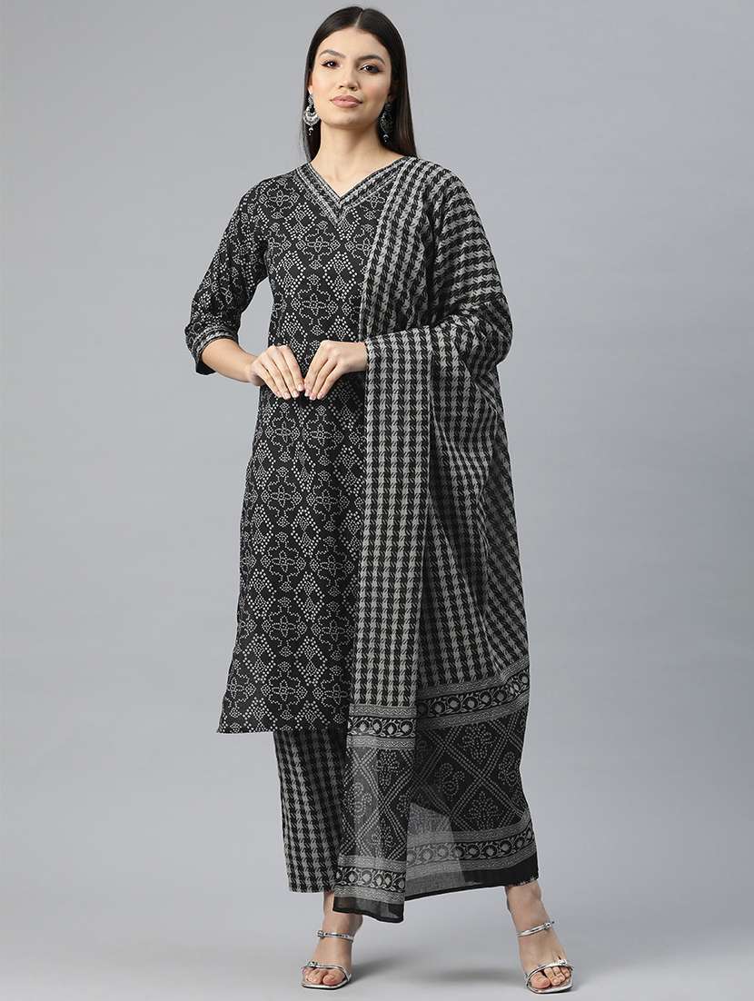 women three quarter sleeve kurta pant with dupatta set