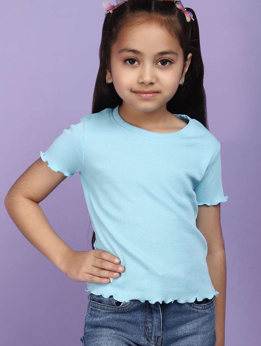 girls round neck solid regular tee