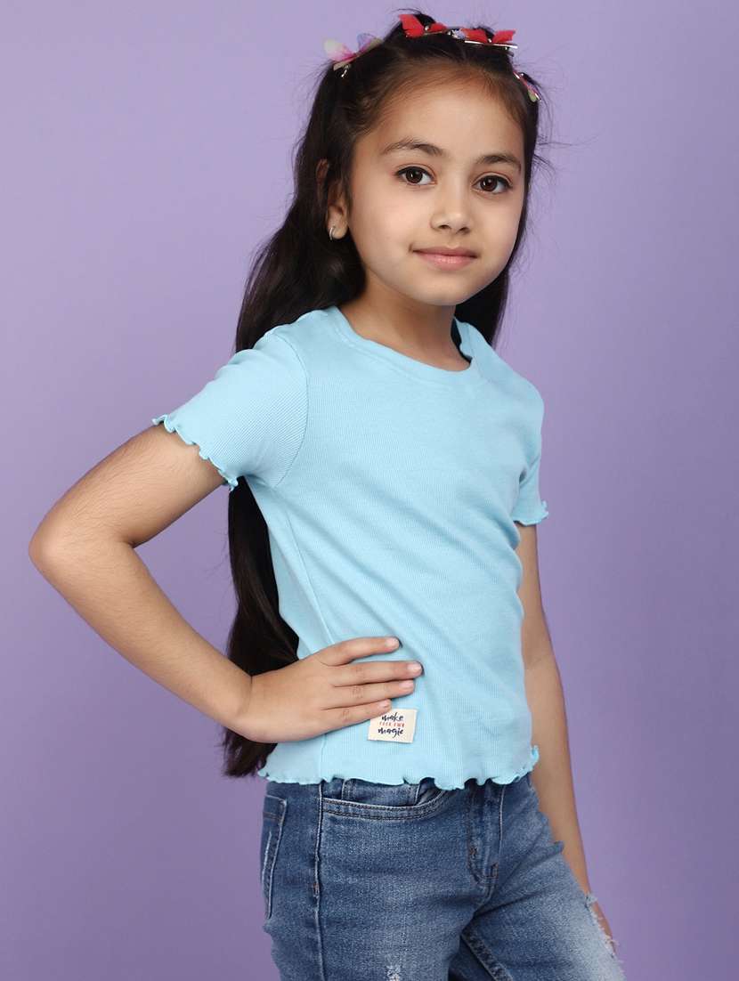 girls round neck solid regular tee - 20930616 -  Standard Image - 2