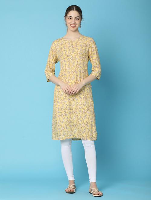 women yellow printed straight kurta - 20930682 -  Standard Image - 0