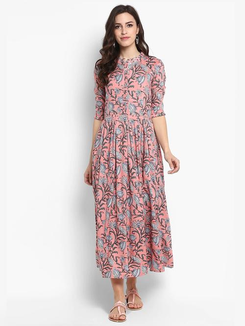 women floral print short sleeve flared kurta - 20930856 - Standard Image - 0