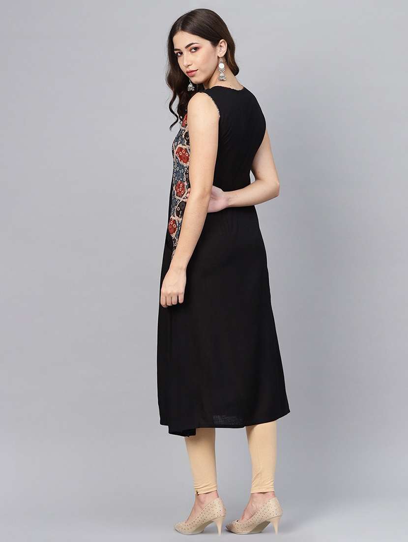 women placement print sleeveless a-line kurta - 20930860 - Standard Image - 2