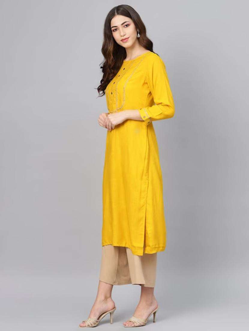 women embroidered three quarter sleeve straight kurta - 20930861 -  Standard Image - 2