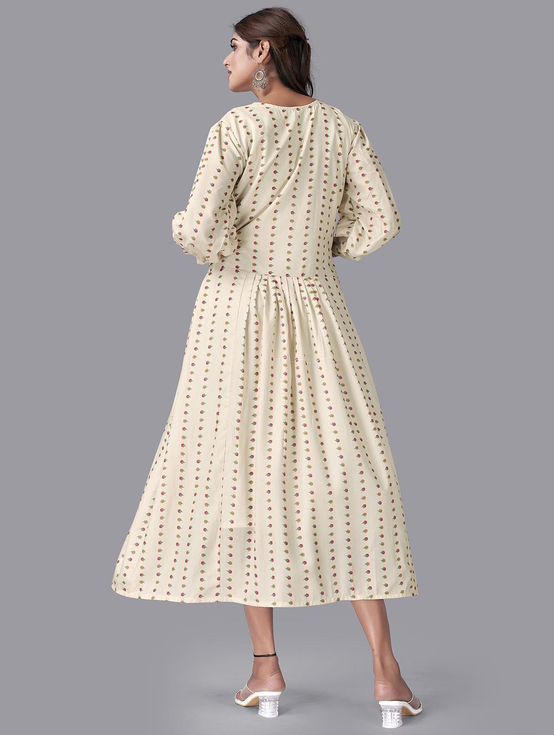 printed embroidered flared ethnic dress - 20932723 - Standard Image - 2