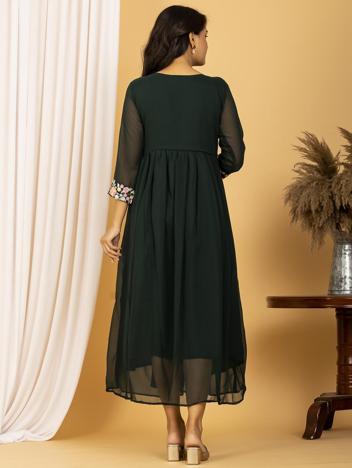 sequins work flared ethnic dress - 20932773 - Standard Image - 2