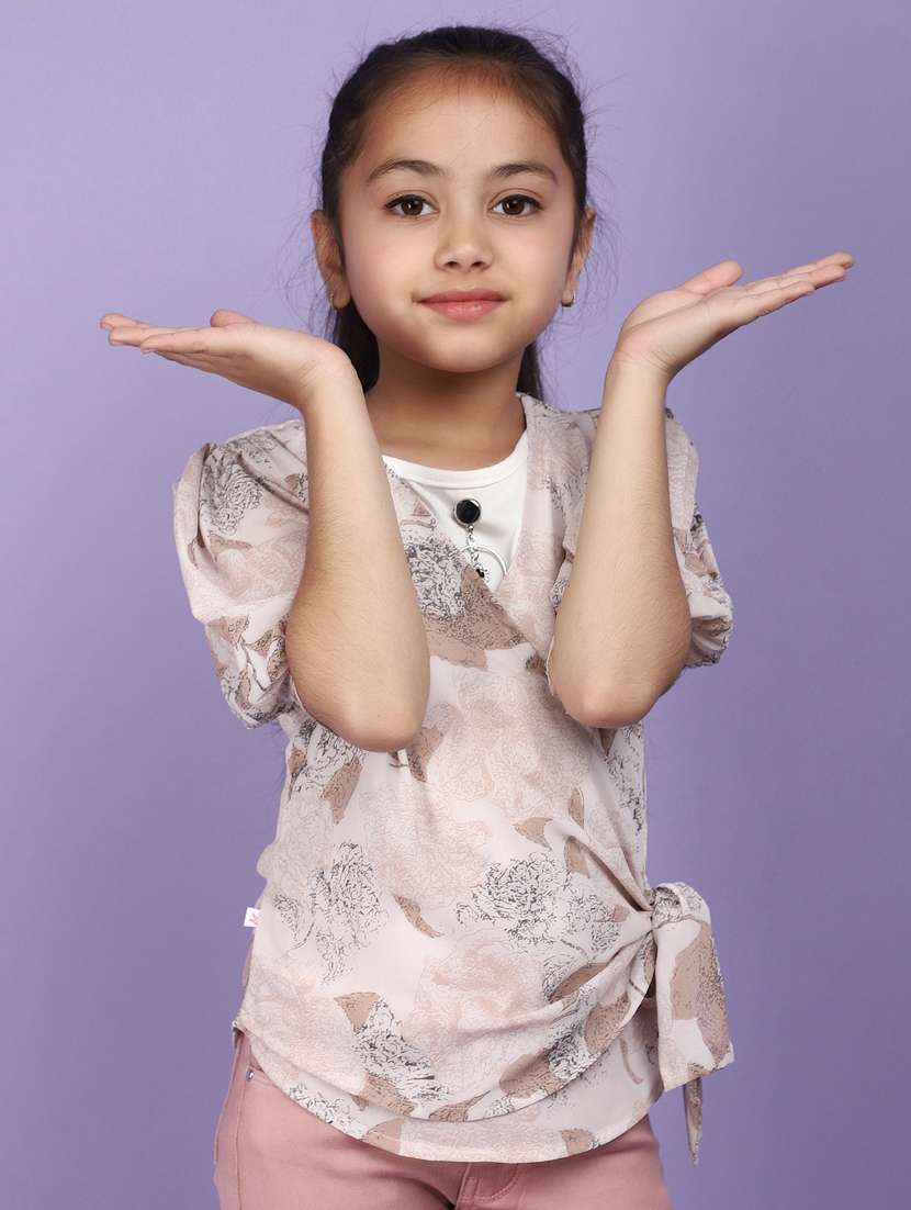 girls round neck printed top