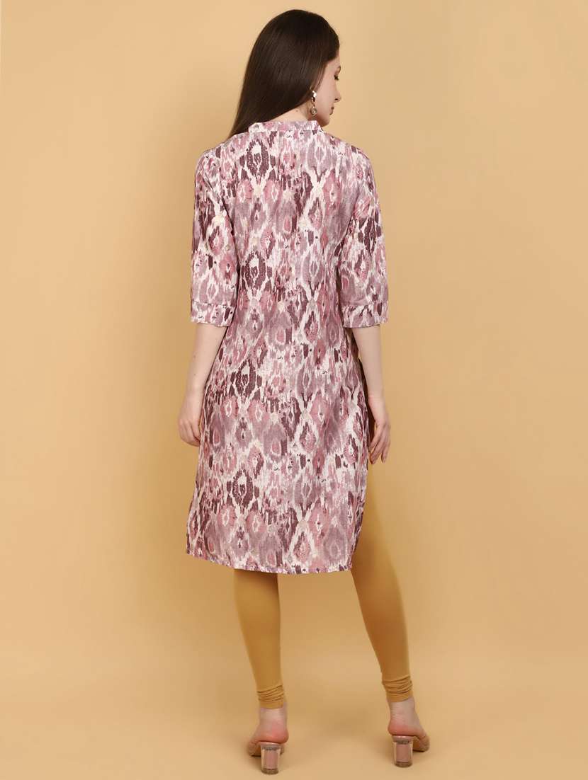 women mauve mandarin neck straight kurta - 20934199 -  Standard Image - 2