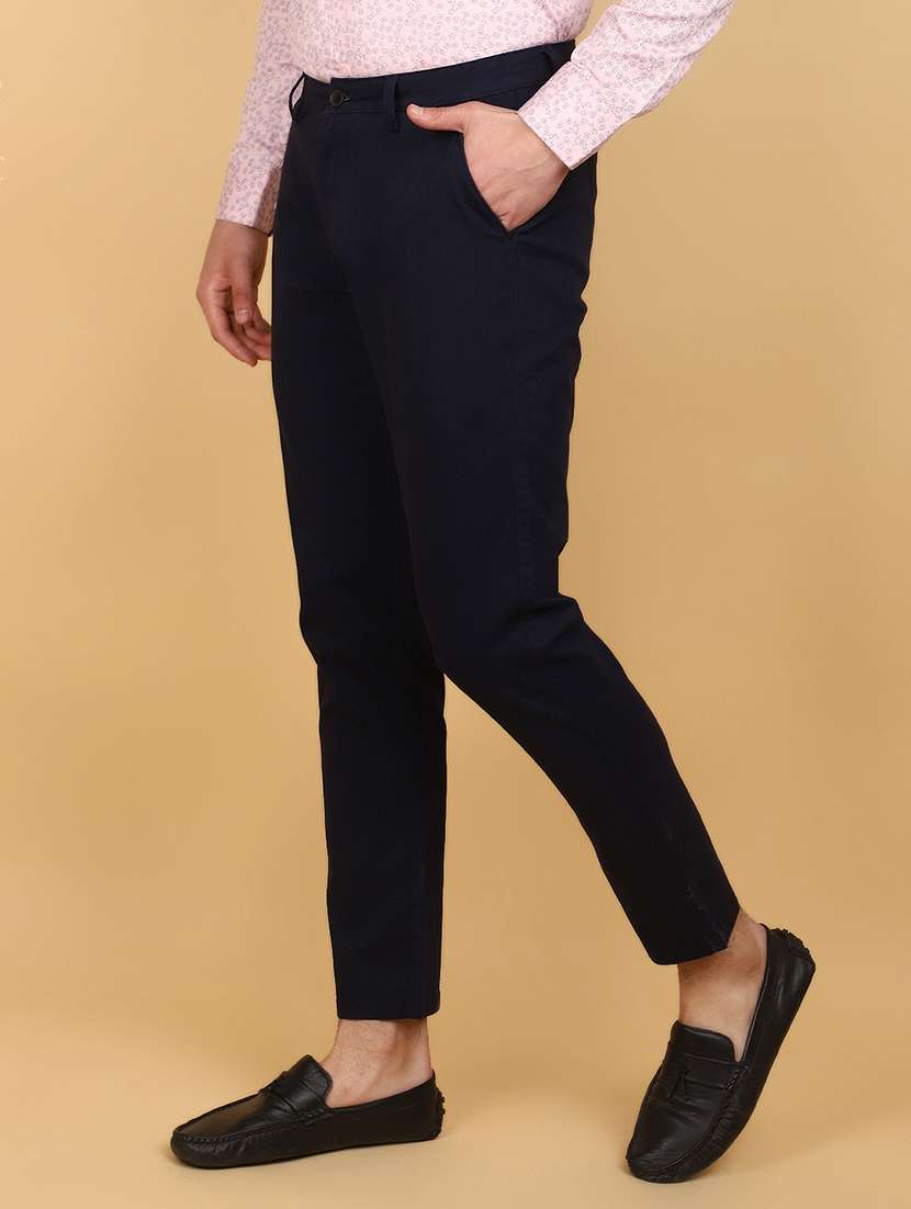 navy blue cotton chinos casual trousers - 20934237 -  Standard Image - 2