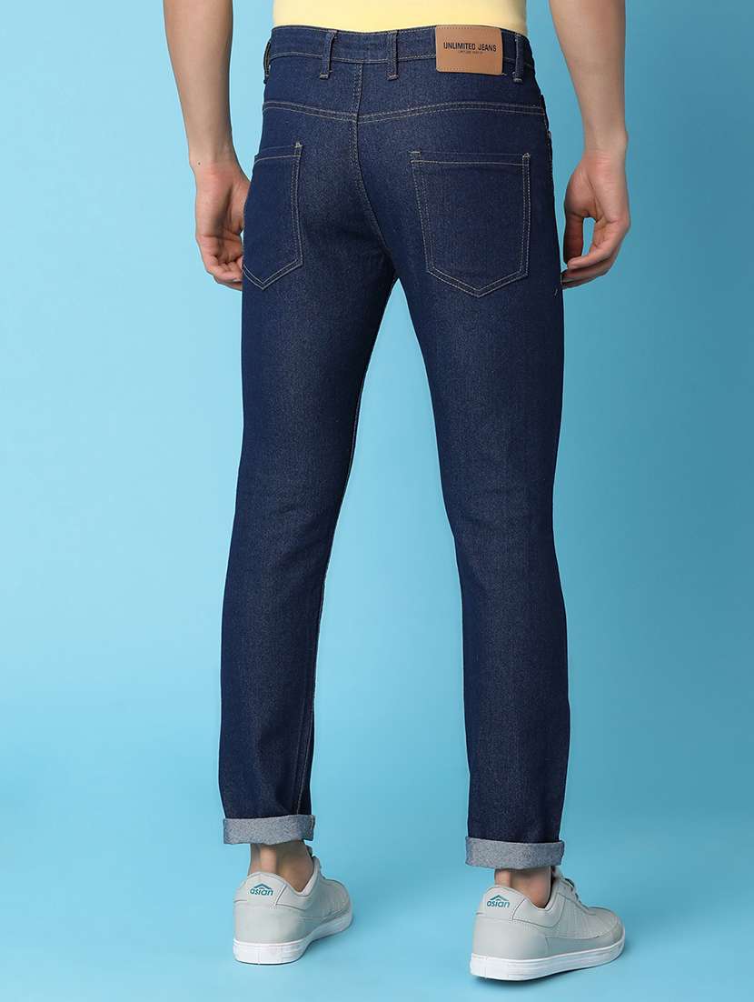 men solid navy blue slim fit jeans - 20934240 -  Standard Image - 2
