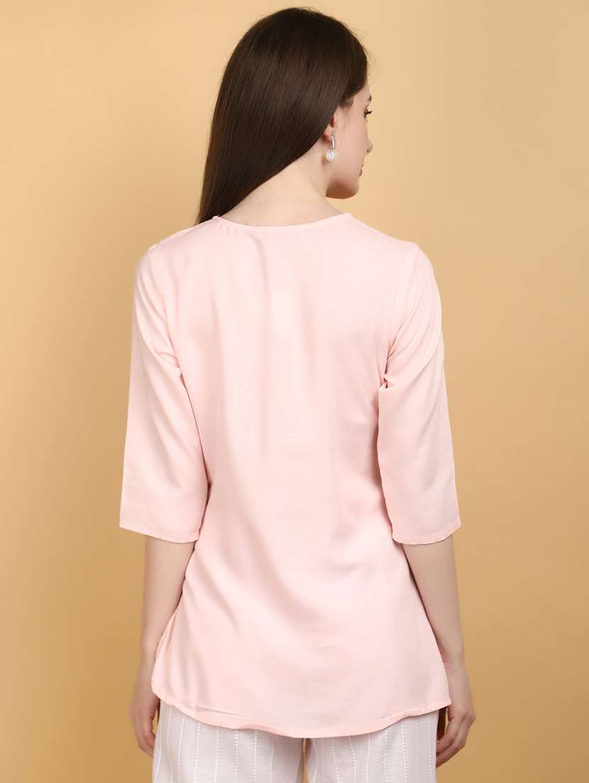women pink round neck a-line kurti - 20934263 -  Standard Image - 2