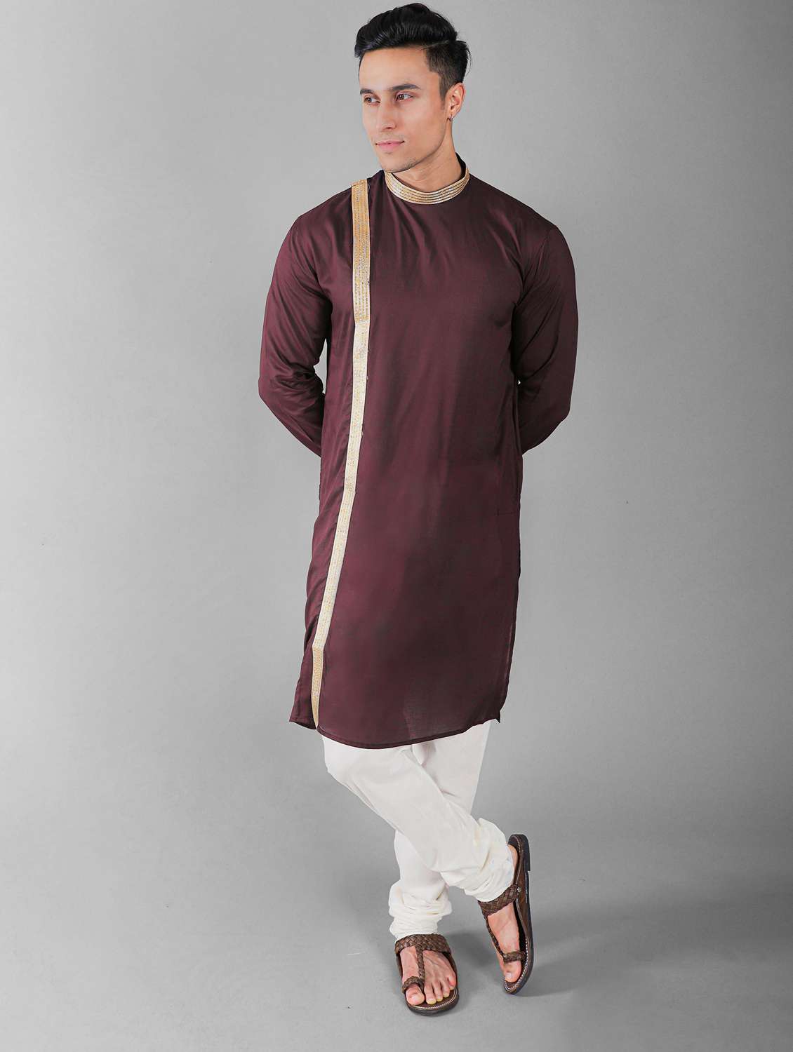 brown silk blend kurta churidar ethnic wear set