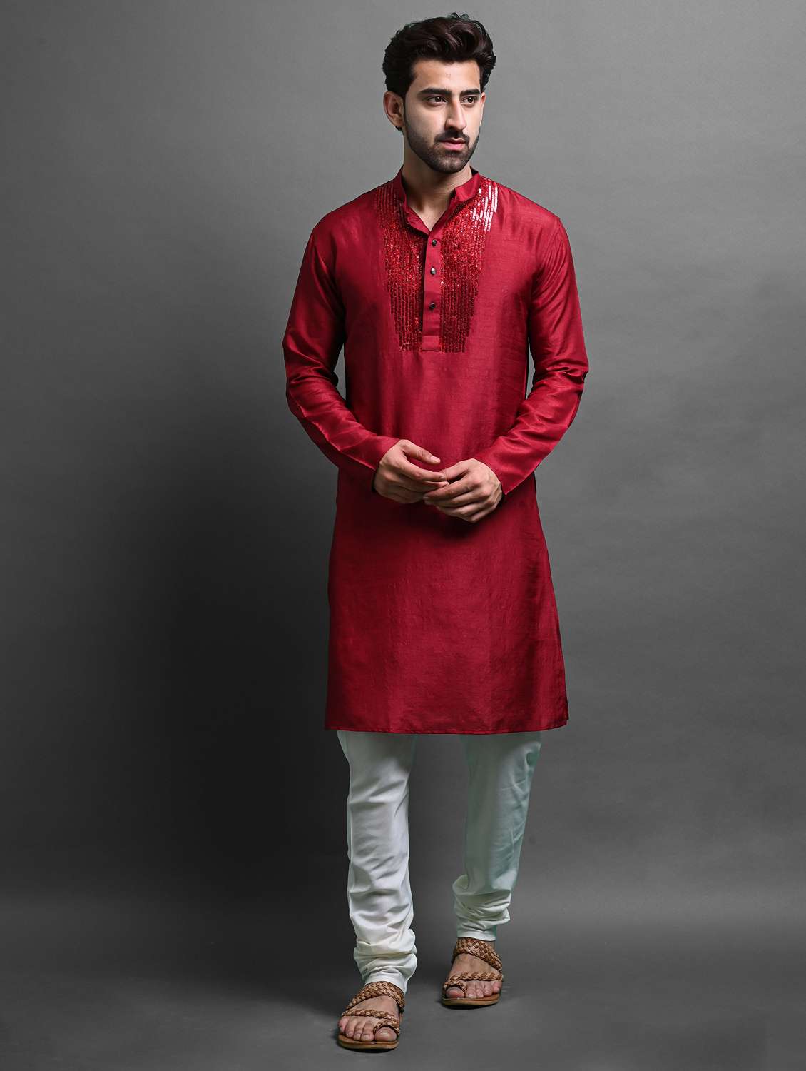 men long sleeve kurta churidar set