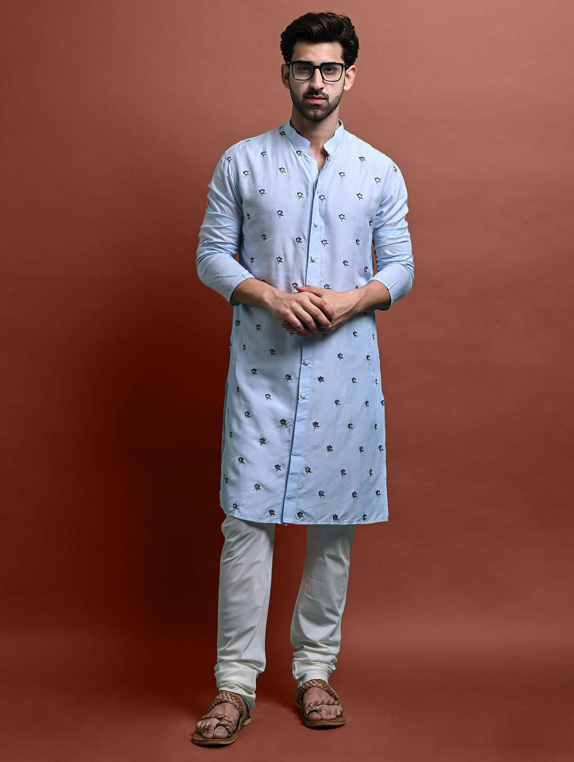 men's embroidered kurta churidar set
