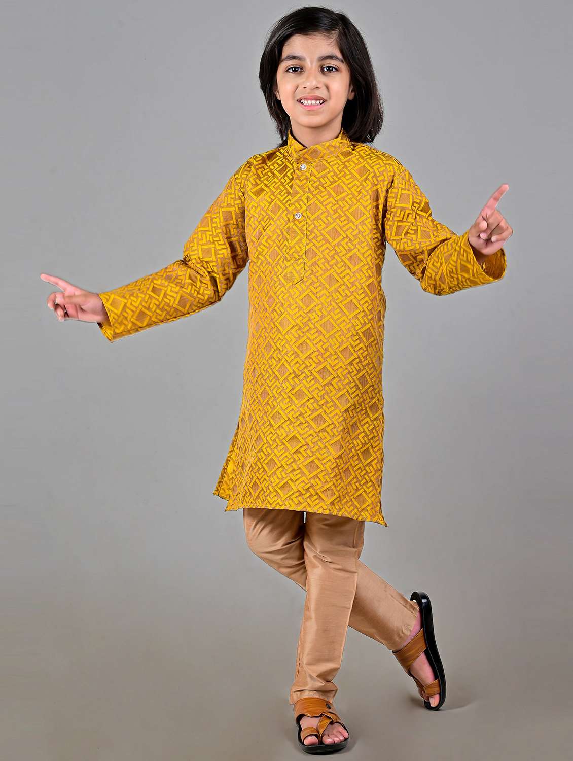 boys printed cotton kurta bottom set