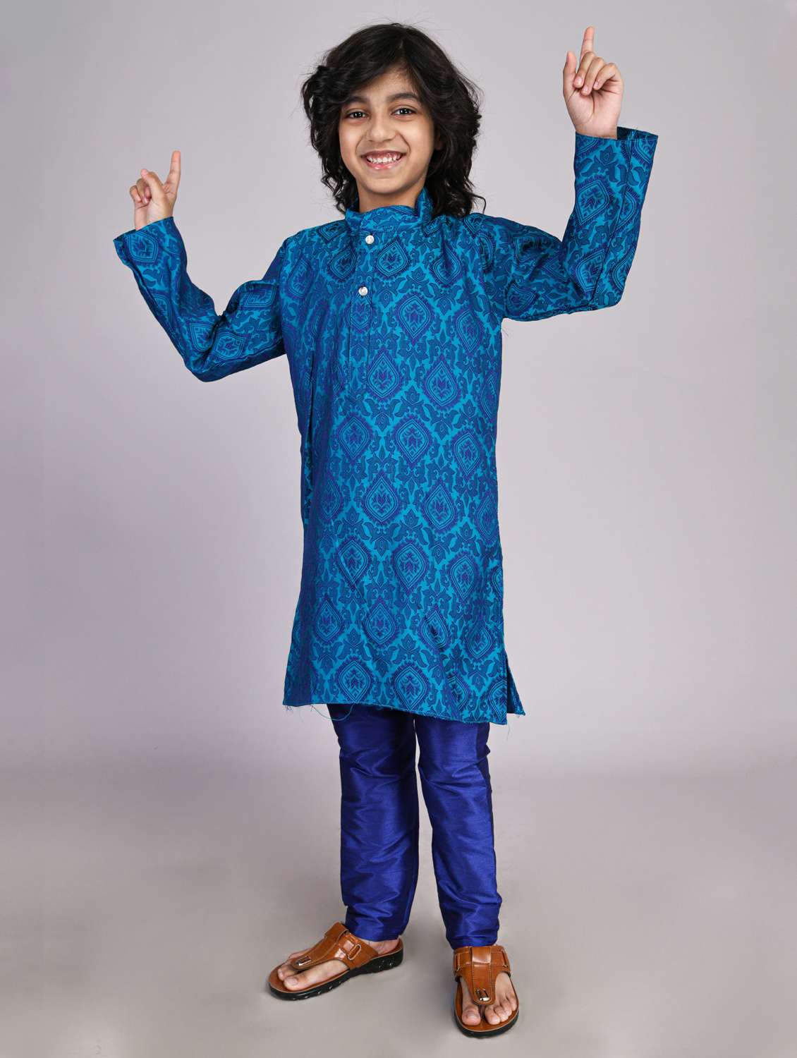 boys self design long sleeve kurta bottom set