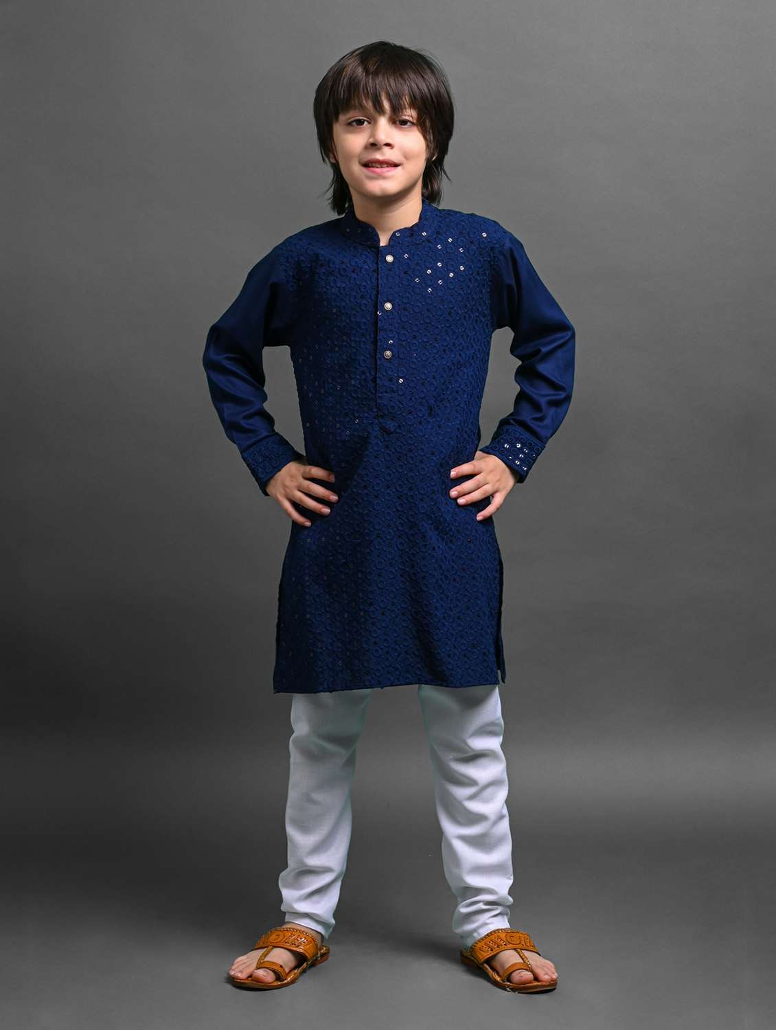 boys embroidered silk kurta pyjama set
