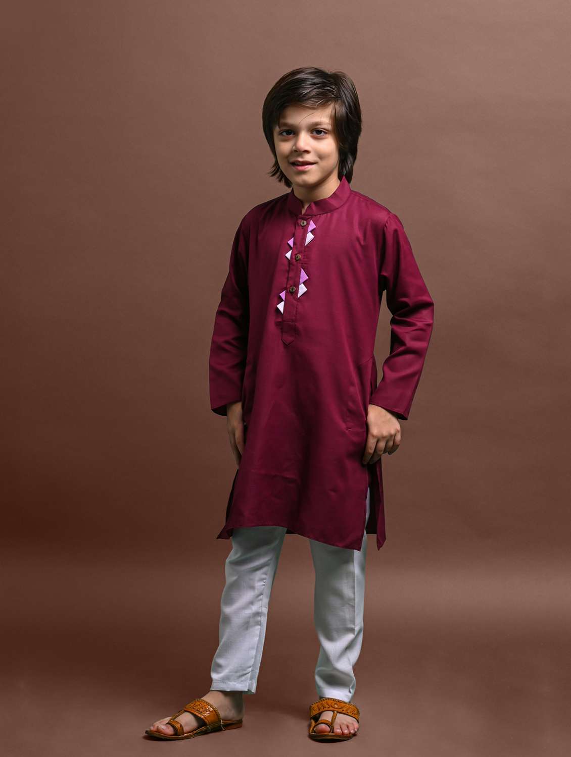 boys cotton long sleeve kurta bottom set