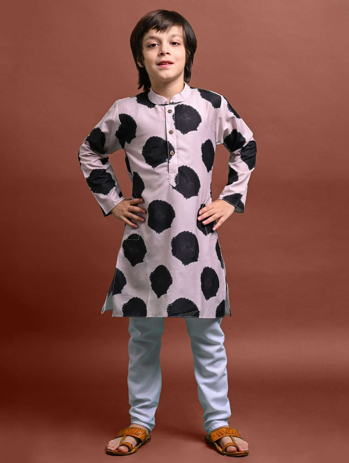 boys printed long sleeve kurta bottom set