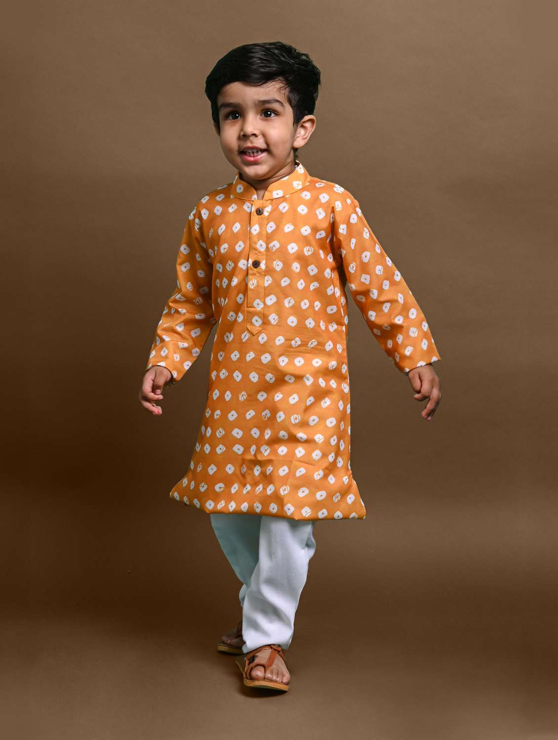 boys printed long sleeve kurta bottom set