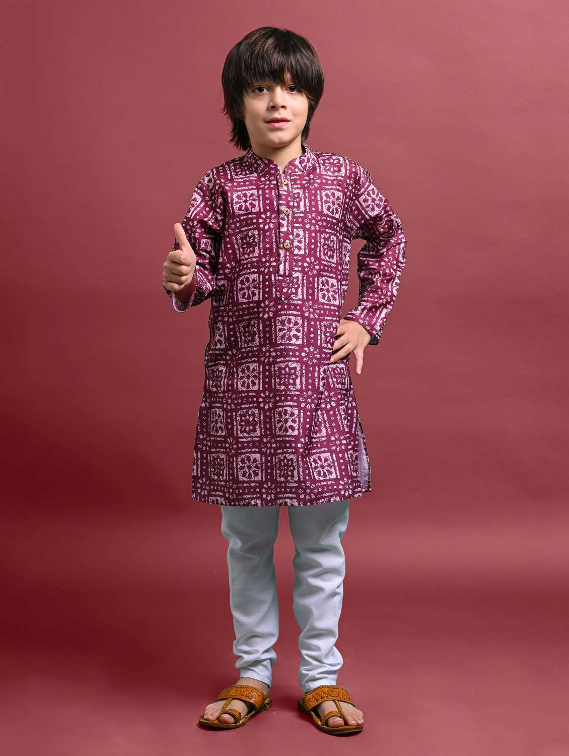 boys printed long sleeve kurta bottom set