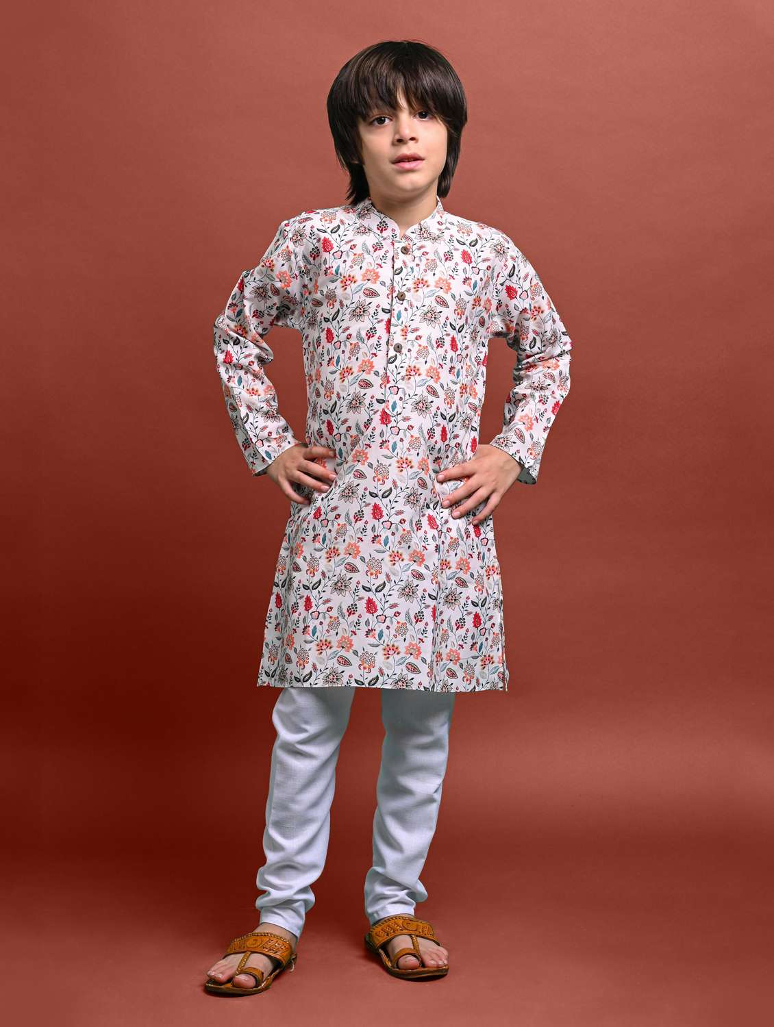 boys printed long sleeve kurta bottom set