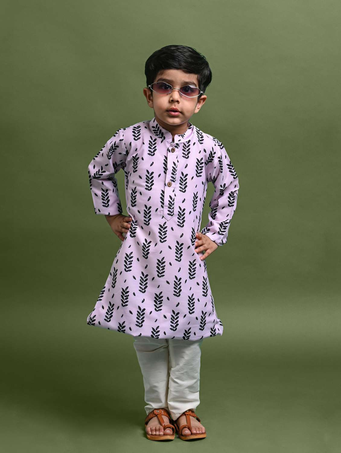 boys printed long sleeve kurta bottom set
