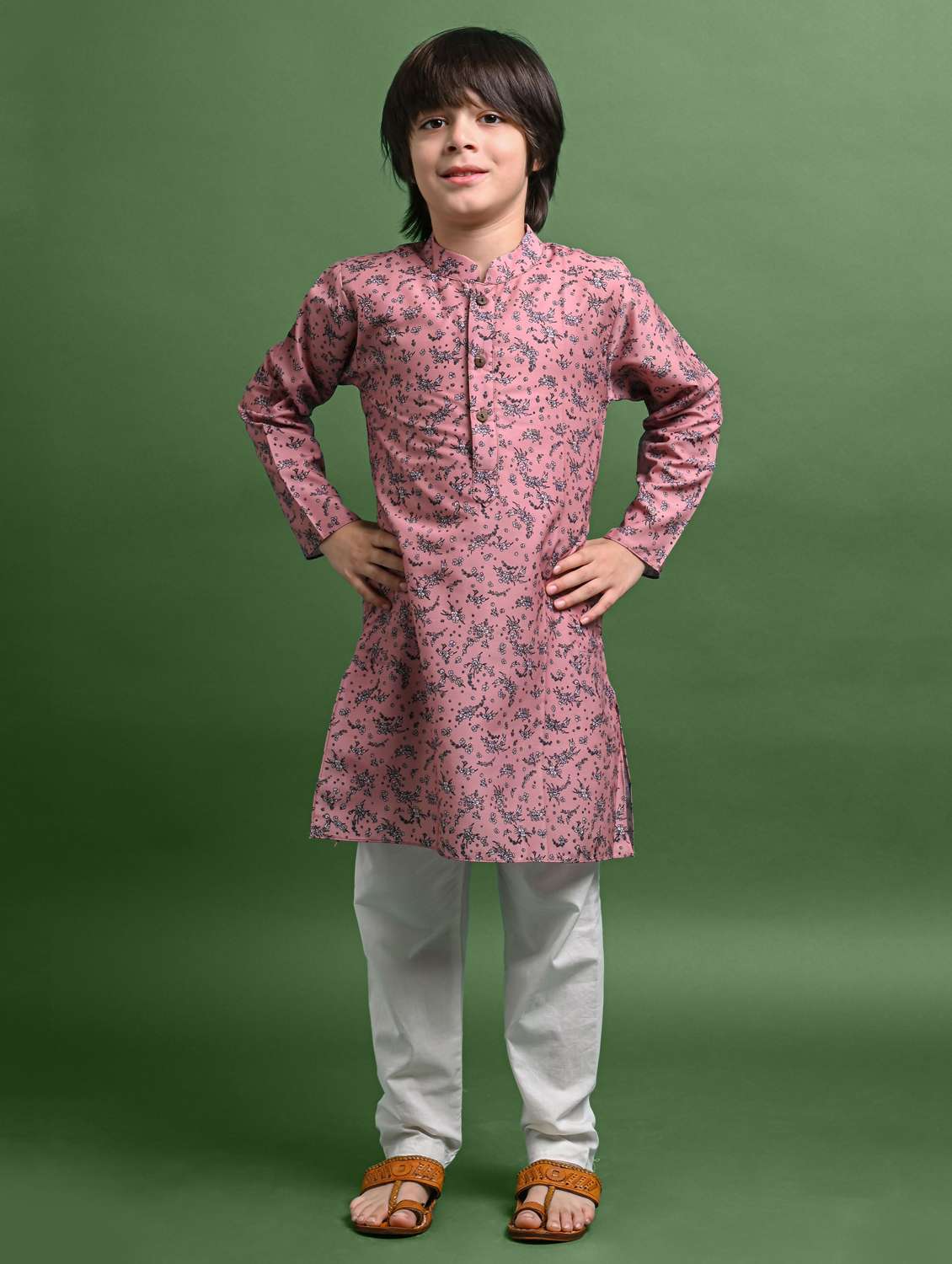 boys printed long sleeve kurta bottom set
