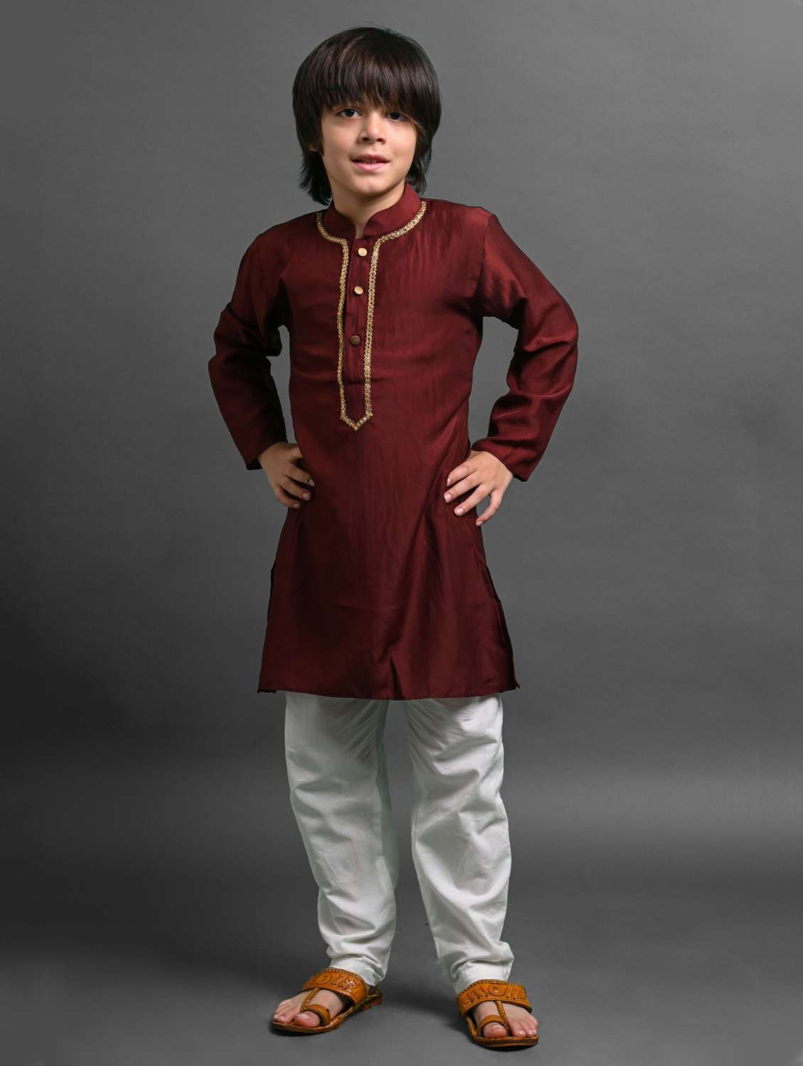 boys embroidered long sleeve kurta bottom set