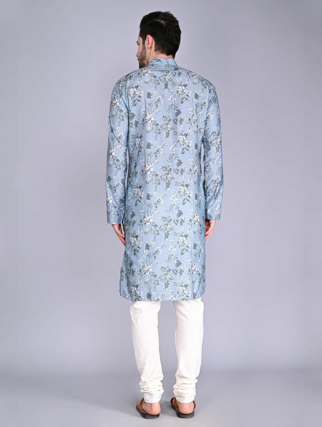 men floral print mandarin neck kurta - 20943629 - Standard Image - 2