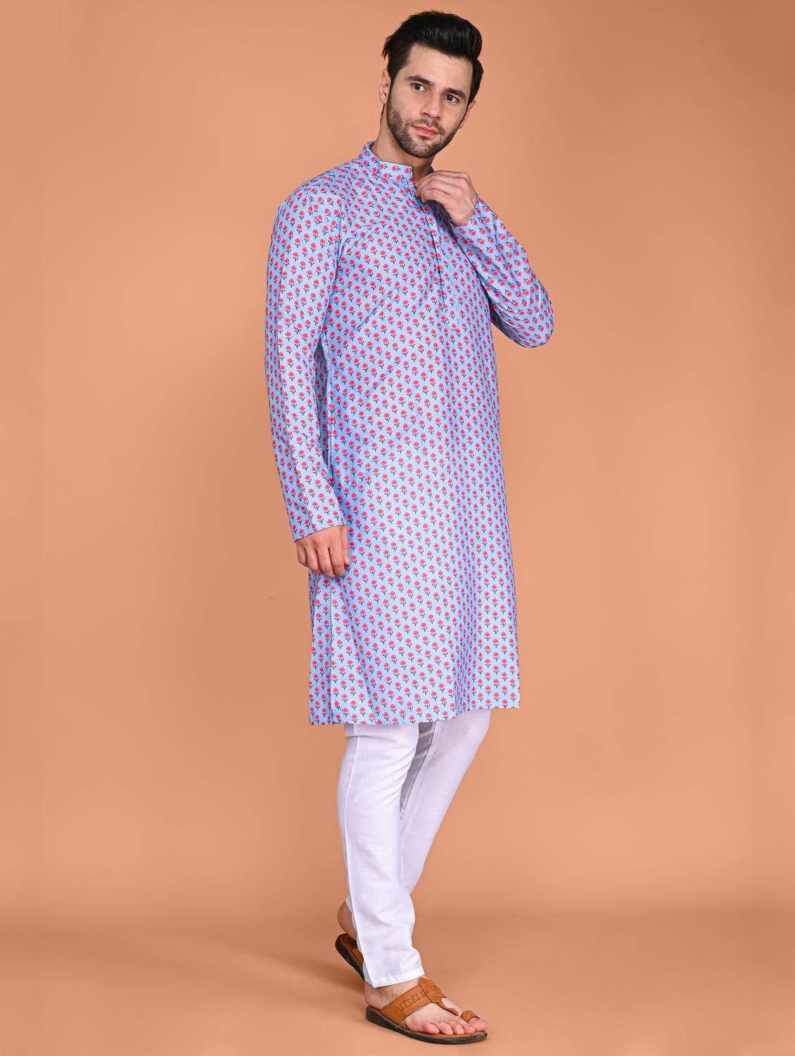 men mandarin neck long sleeve kurta - 20943640 - Standard Image - 2