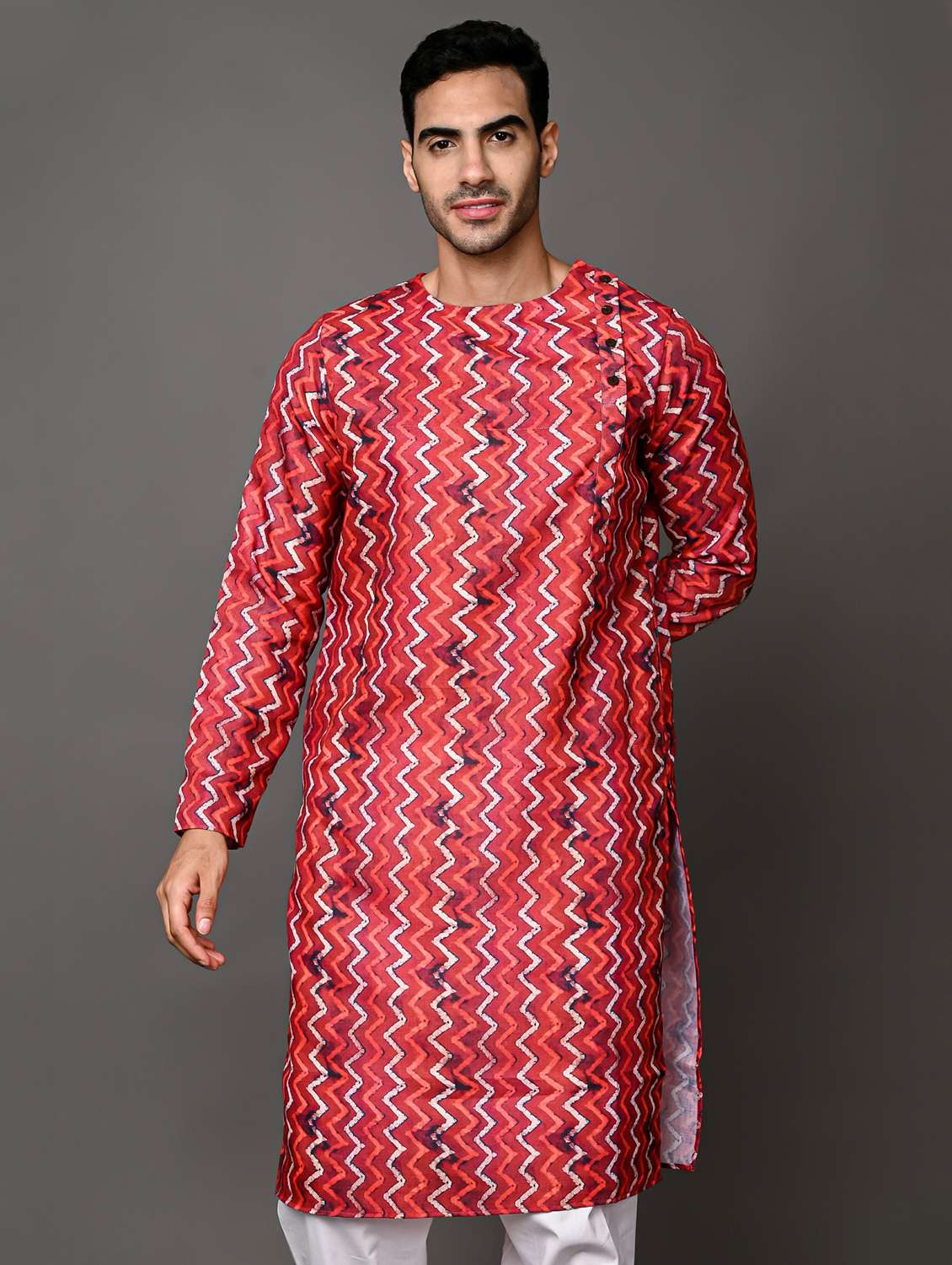 men mandarin neck long sleeve kurta