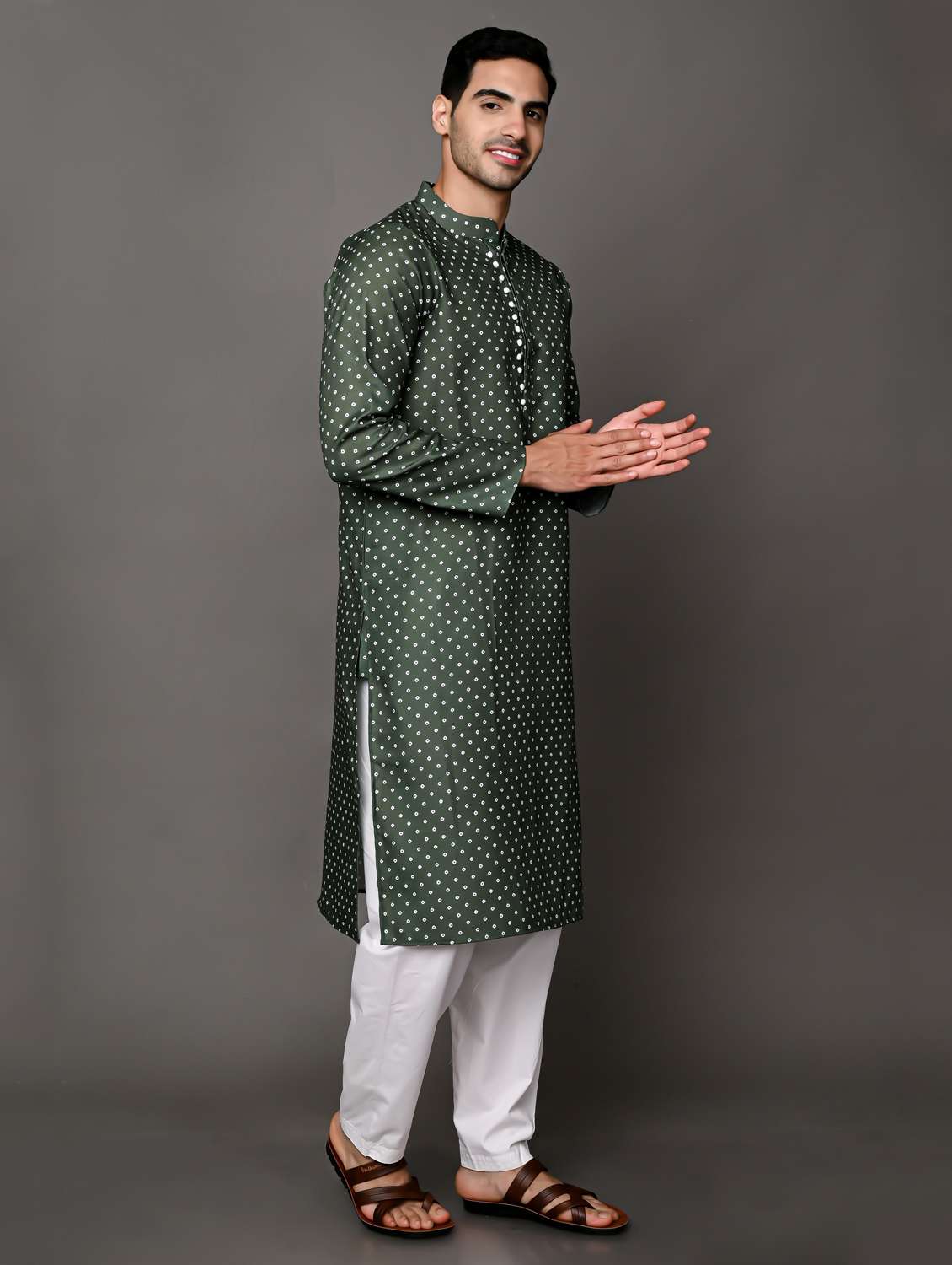 men mandarin neck long sleeve kurta - 20943647 -  Standard Image - 2