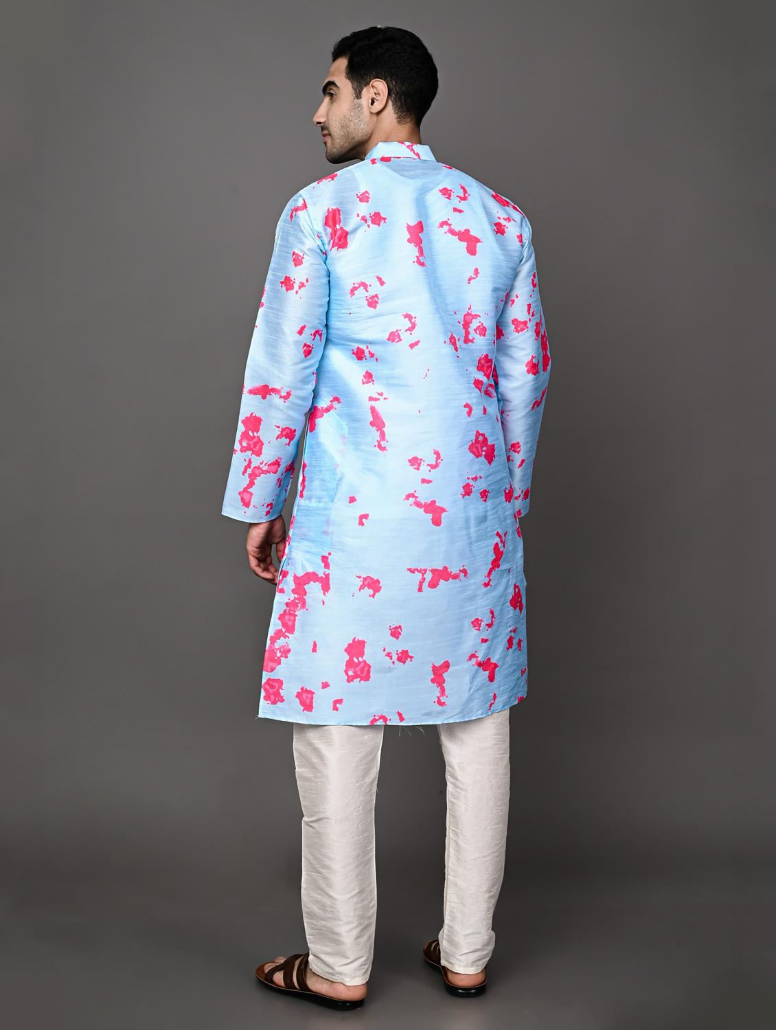 men light blue mandarin neck long kurtas - 20943652 - Standard Image - 2