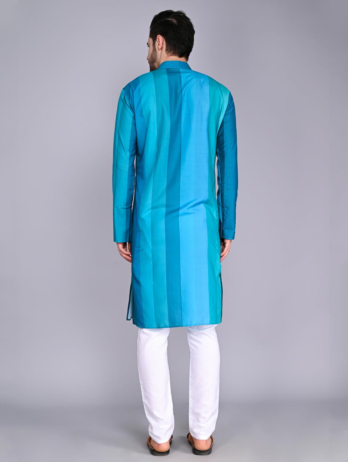 men blue mandarin neck long sleeves kurta - 20943657 - Standard Image - 2