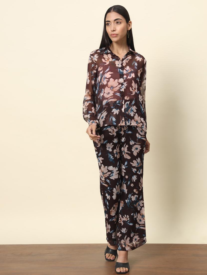 women floral printed shirt and trouser co-ord set