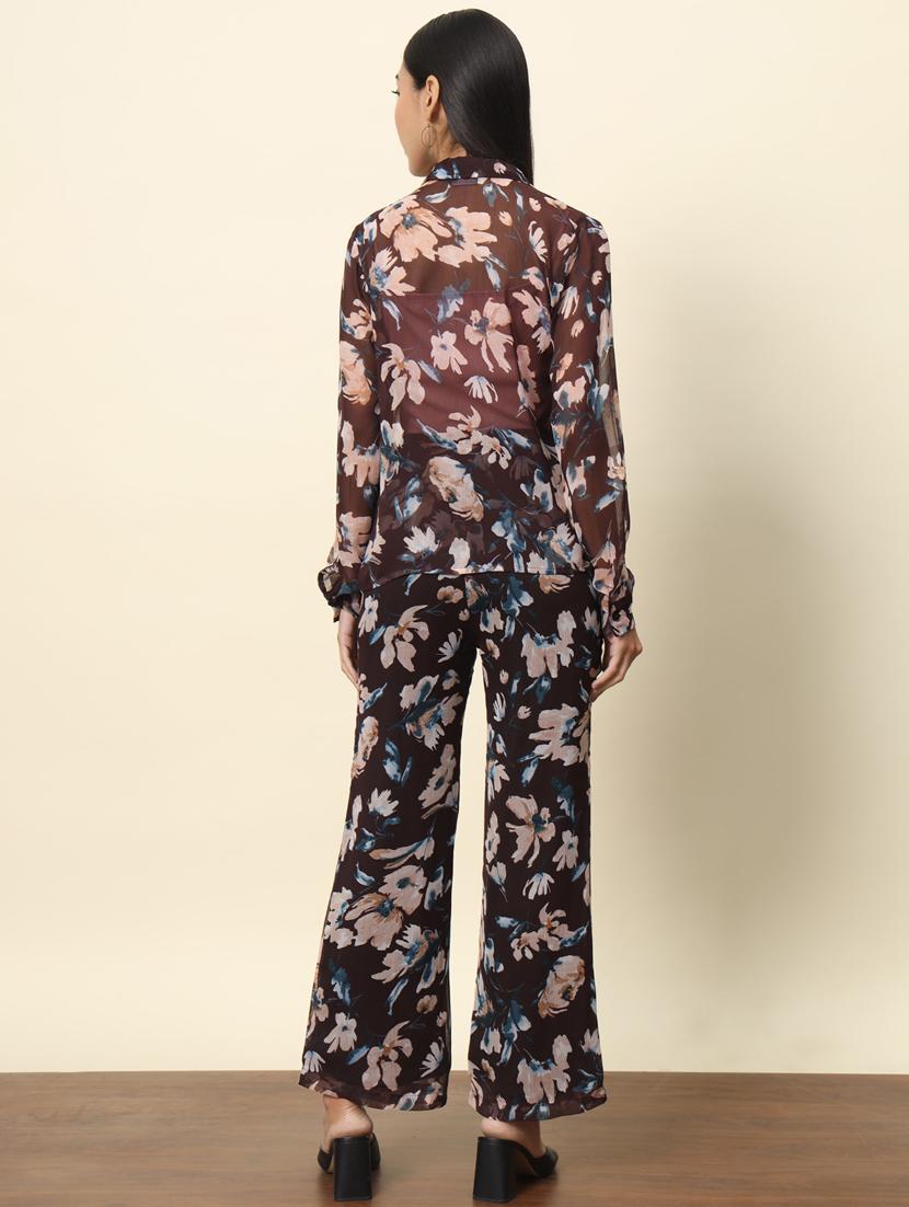 women floral printed shirt and trouser co-ord set - 20944695 - Standard Image - 2