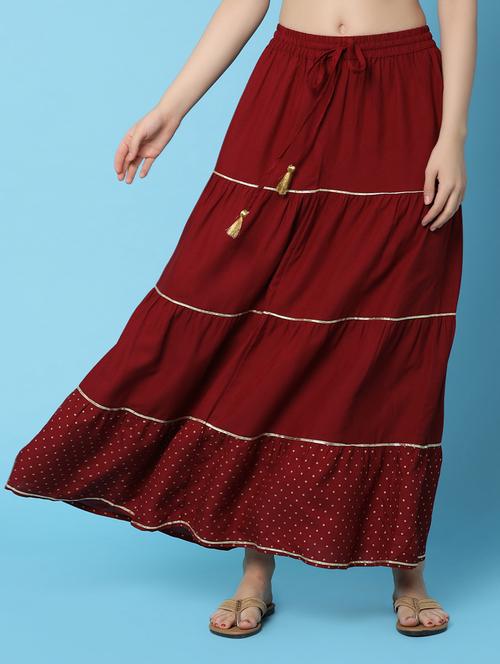 maroon rayon tiered skirt - 20944970 -  Standard Image - 0