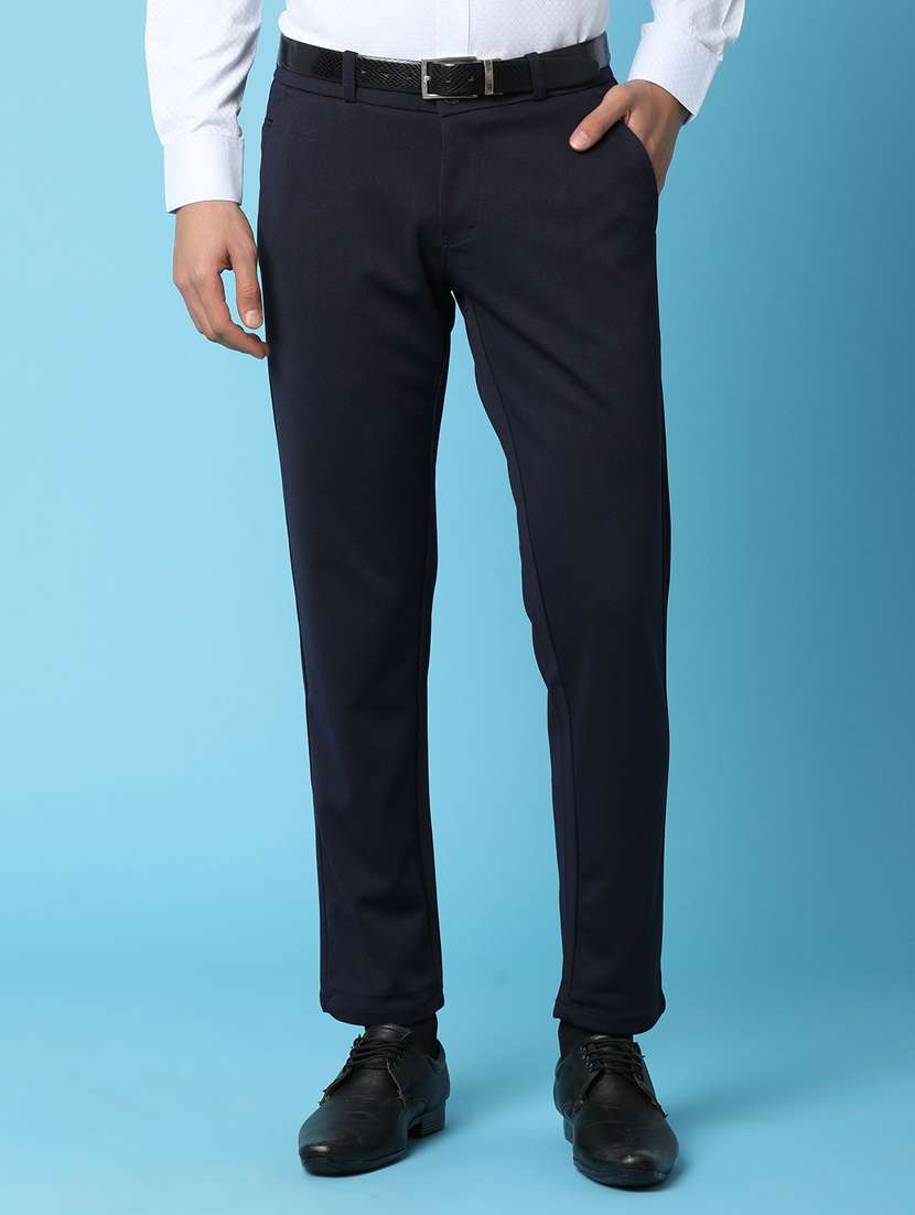 men solid ankle length formal trouser