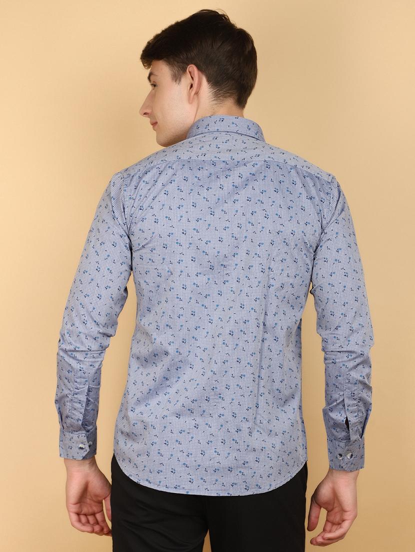 blue floral print cotton casual shirt - 20945060 - Standard Image - 2