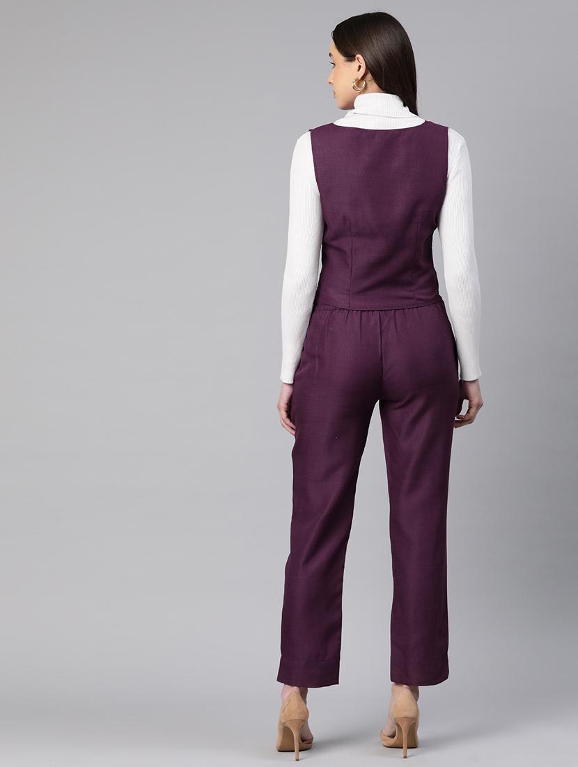 women purple cotton blend top pants set - 20945226 - Standard Image - 2