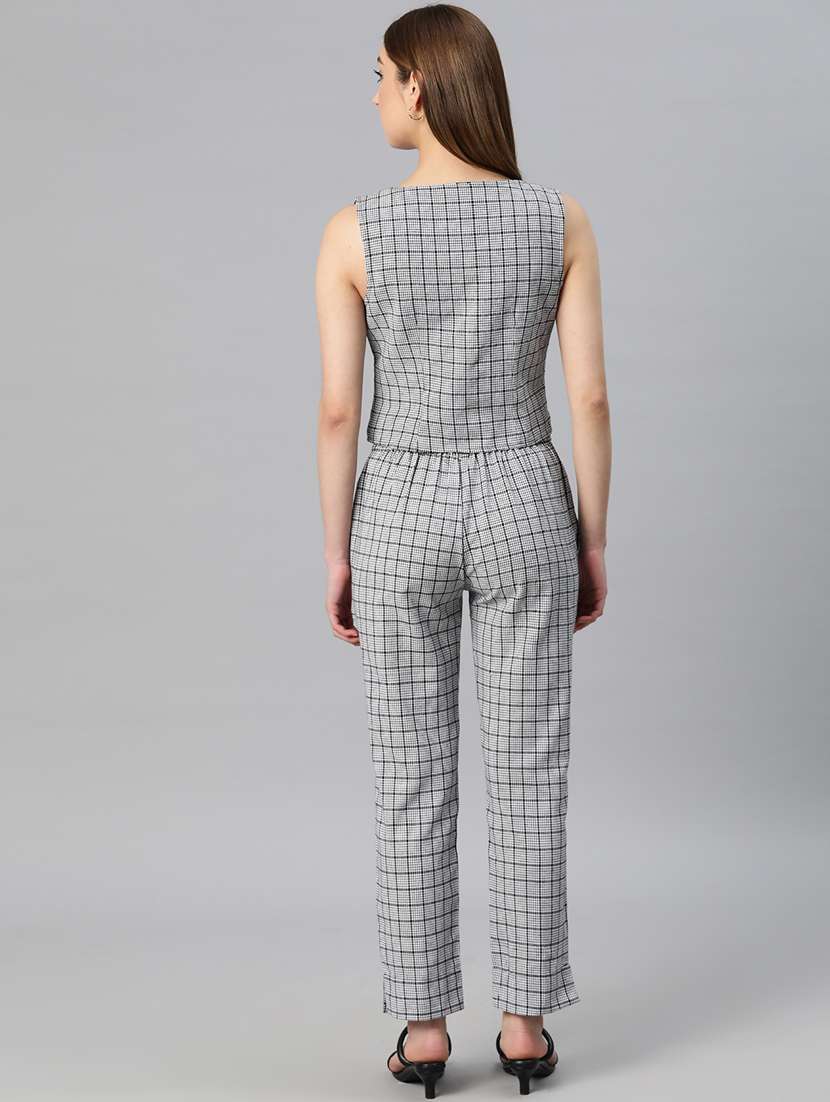 women grey cotton top pants set formal suit - 20945227 - Standard Image - 2