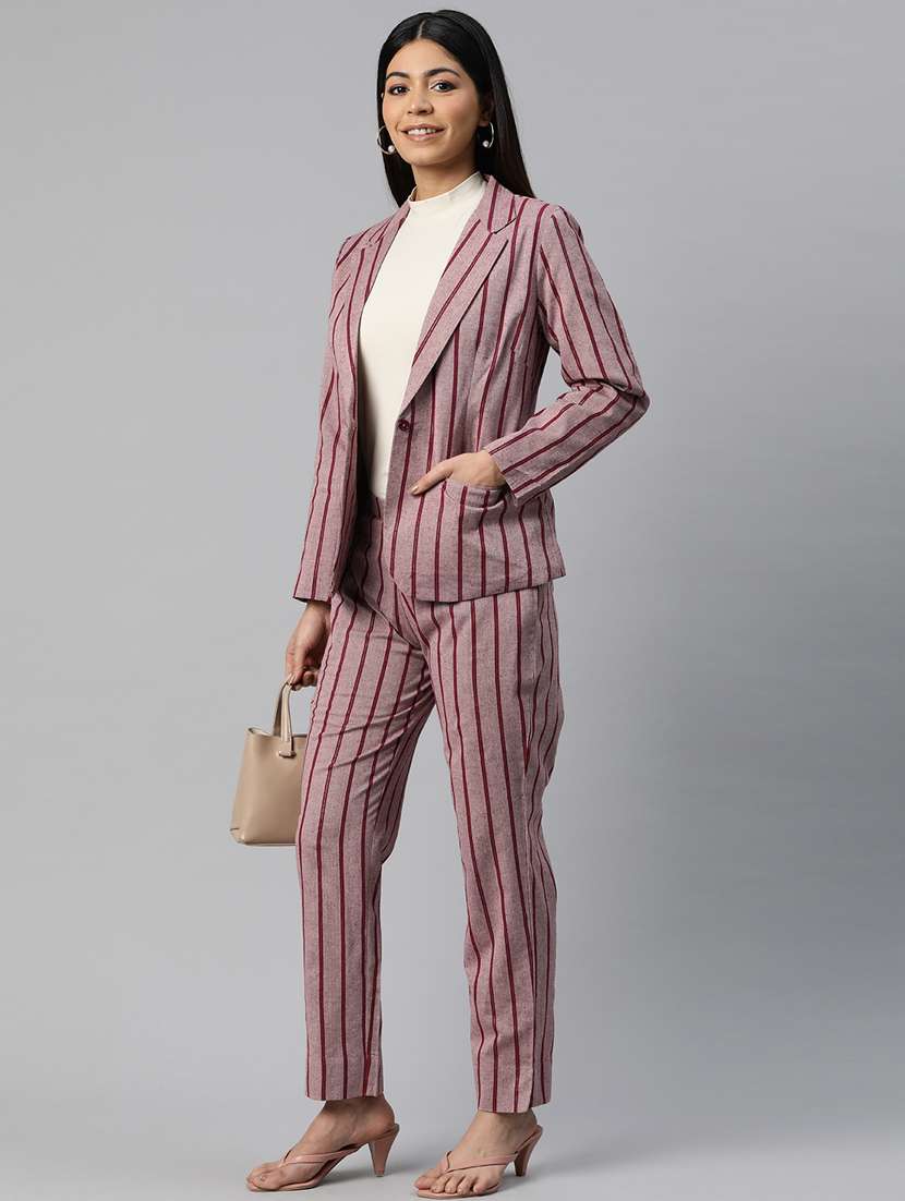 women lapel neck stripes formal suit set