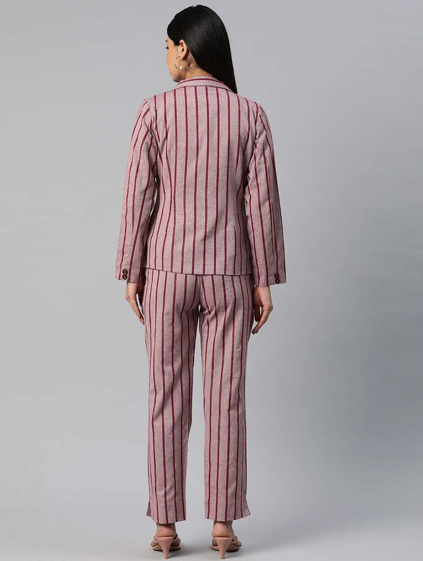 women lapel neck stripes formal suit set - 20945229 - Standard Image - 2