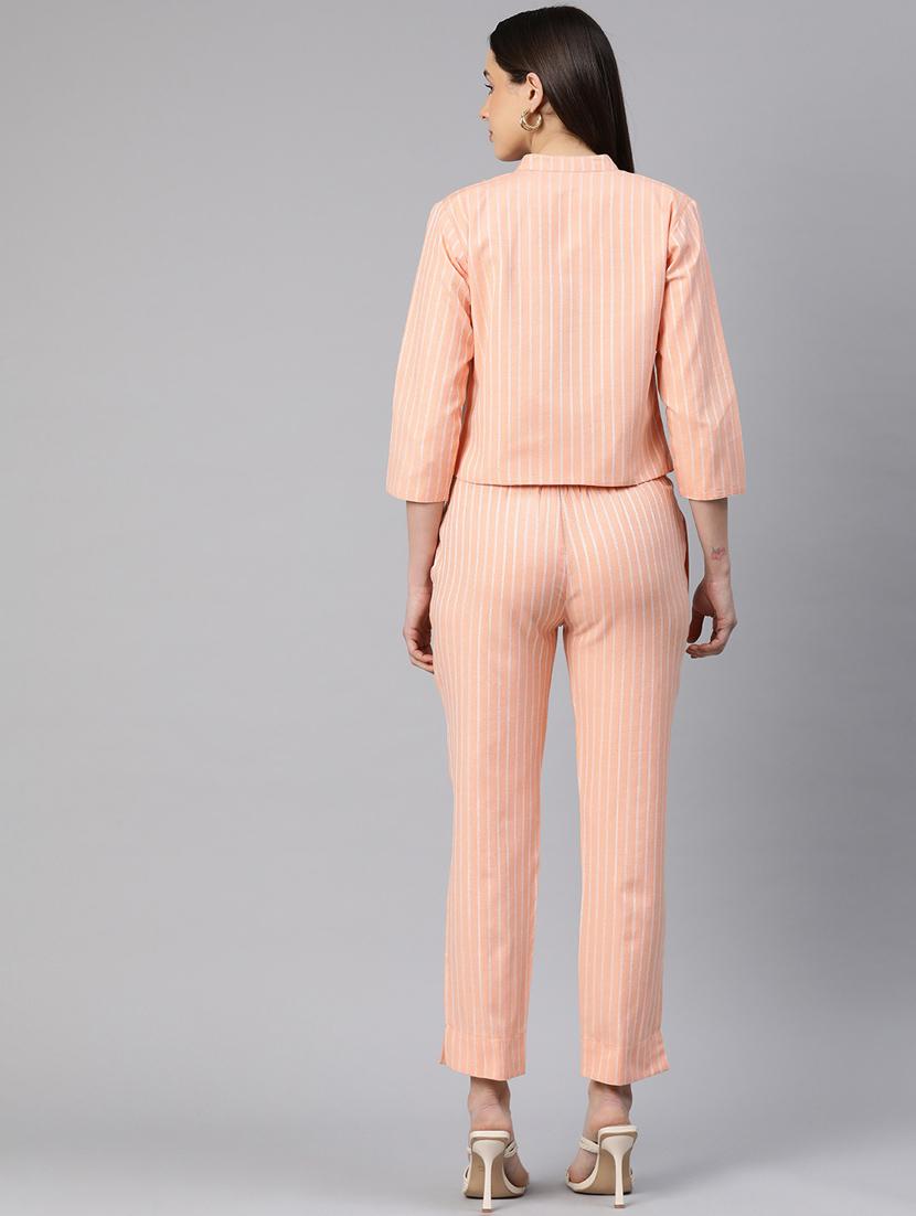 women peach stripes formal suit set - 20945237 - Standard Image - 2
