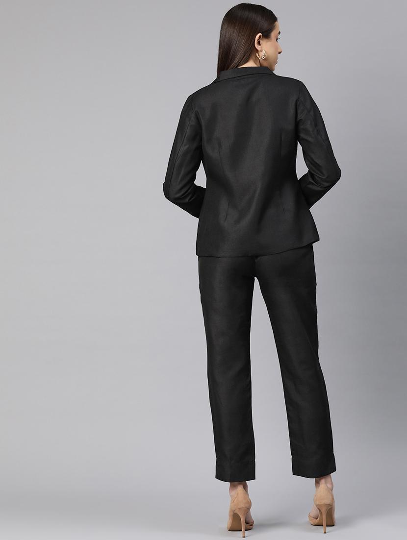 women black solid formal suit set - 20945255 - Standard Image - 2