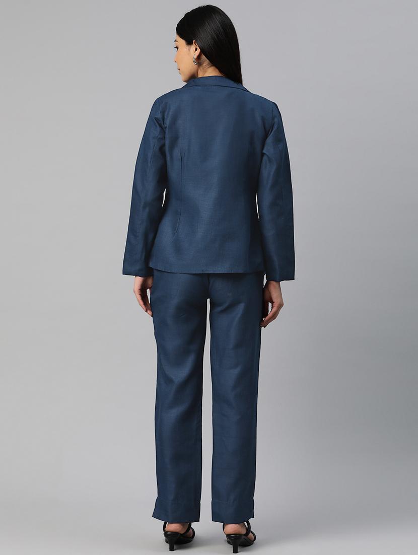 women navy blue solid formal suit set - 20945256 - Standard Image - 2