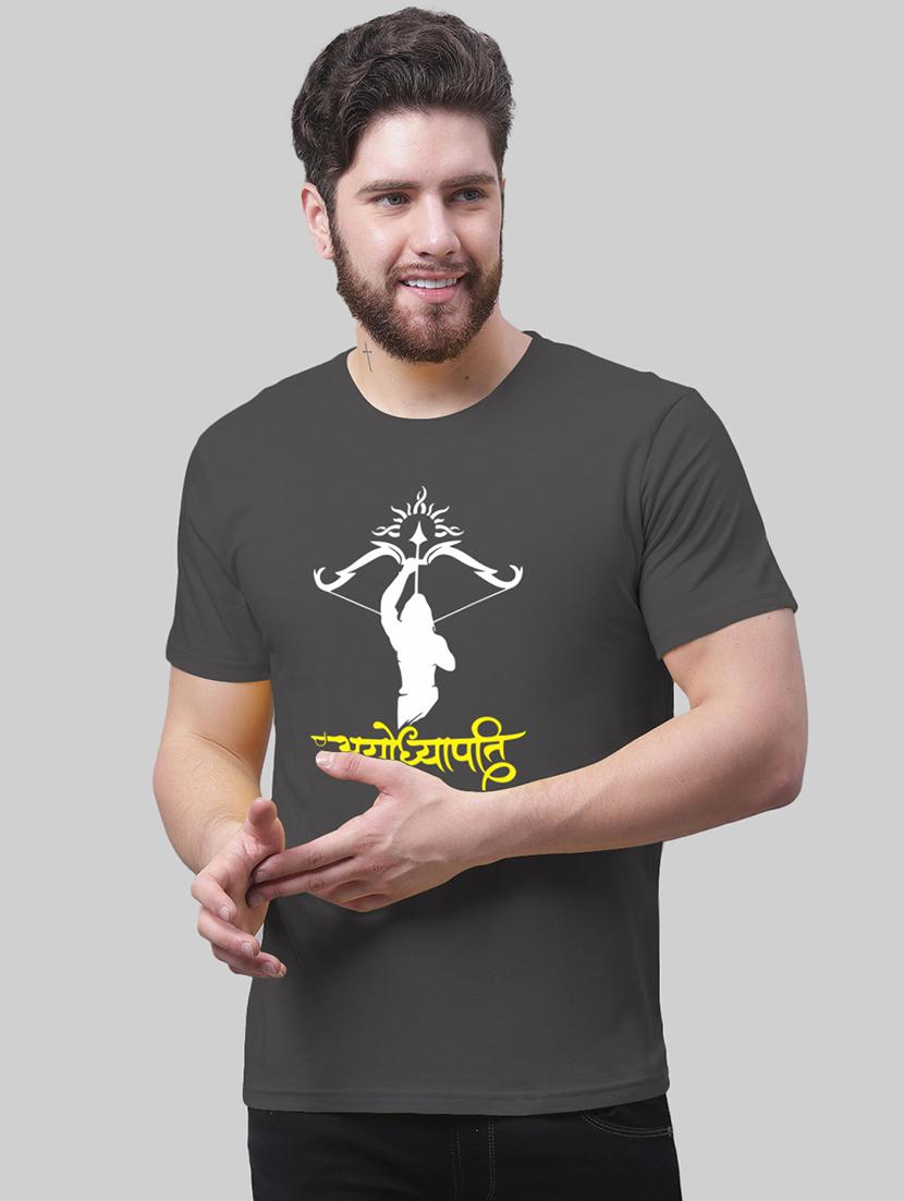 grey cotton front print t-shirt - 20945422 -  Zoom Image - 0