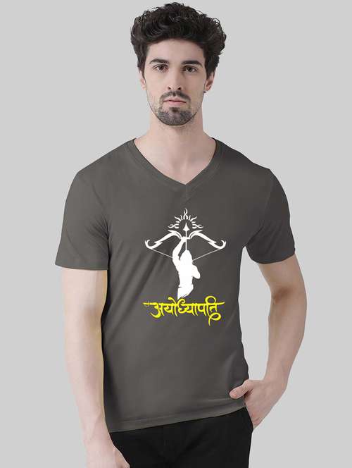men v-neck front print t-shirt - 20945440 - Standard Image - 0