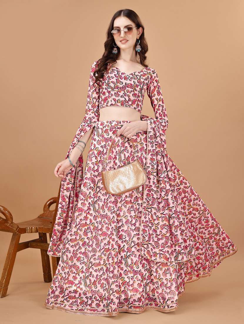 women red flared lehenga choli with dupatta