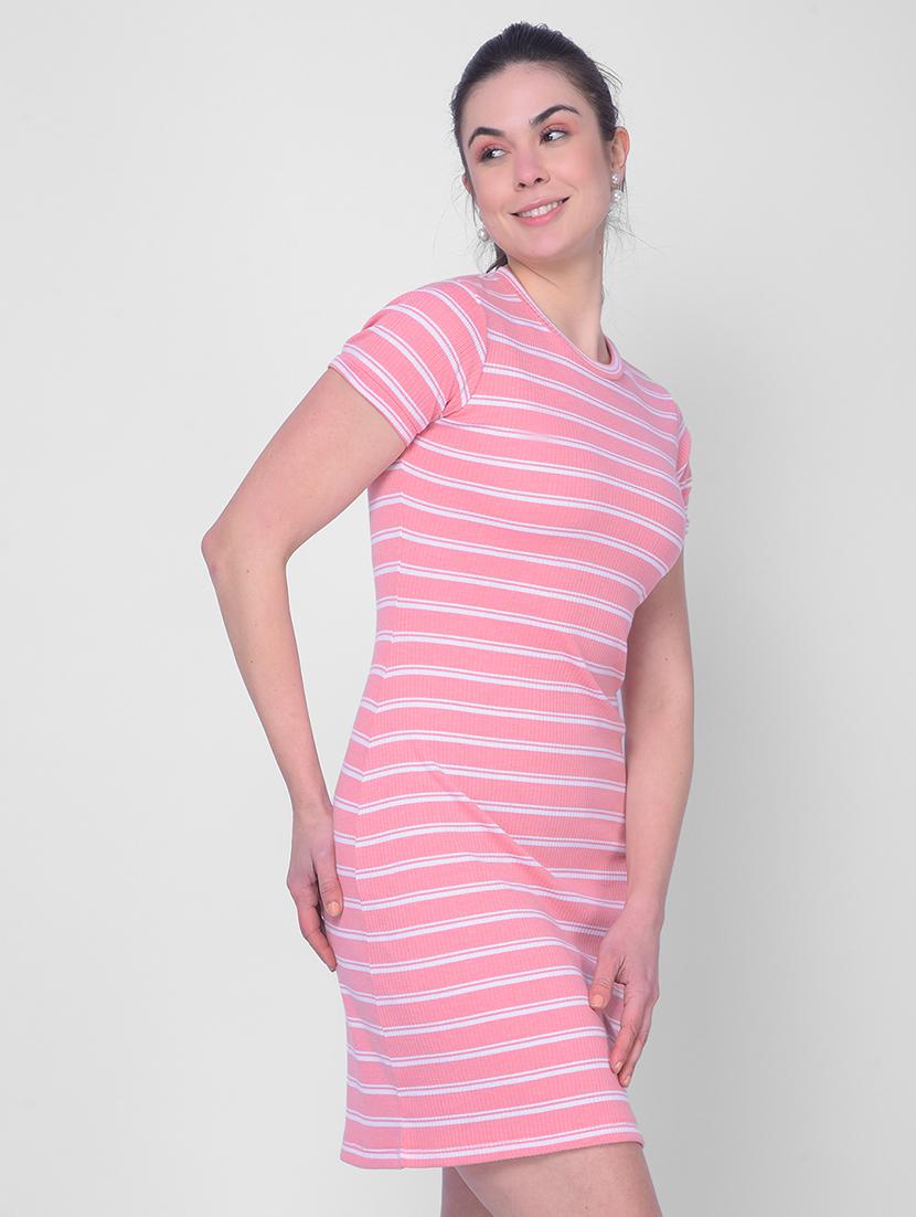 women round neck stripes mini bodycon dress - 20946289 - Standard Image - 2